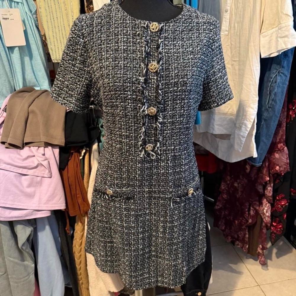 Chic Black and White Tweed Dress